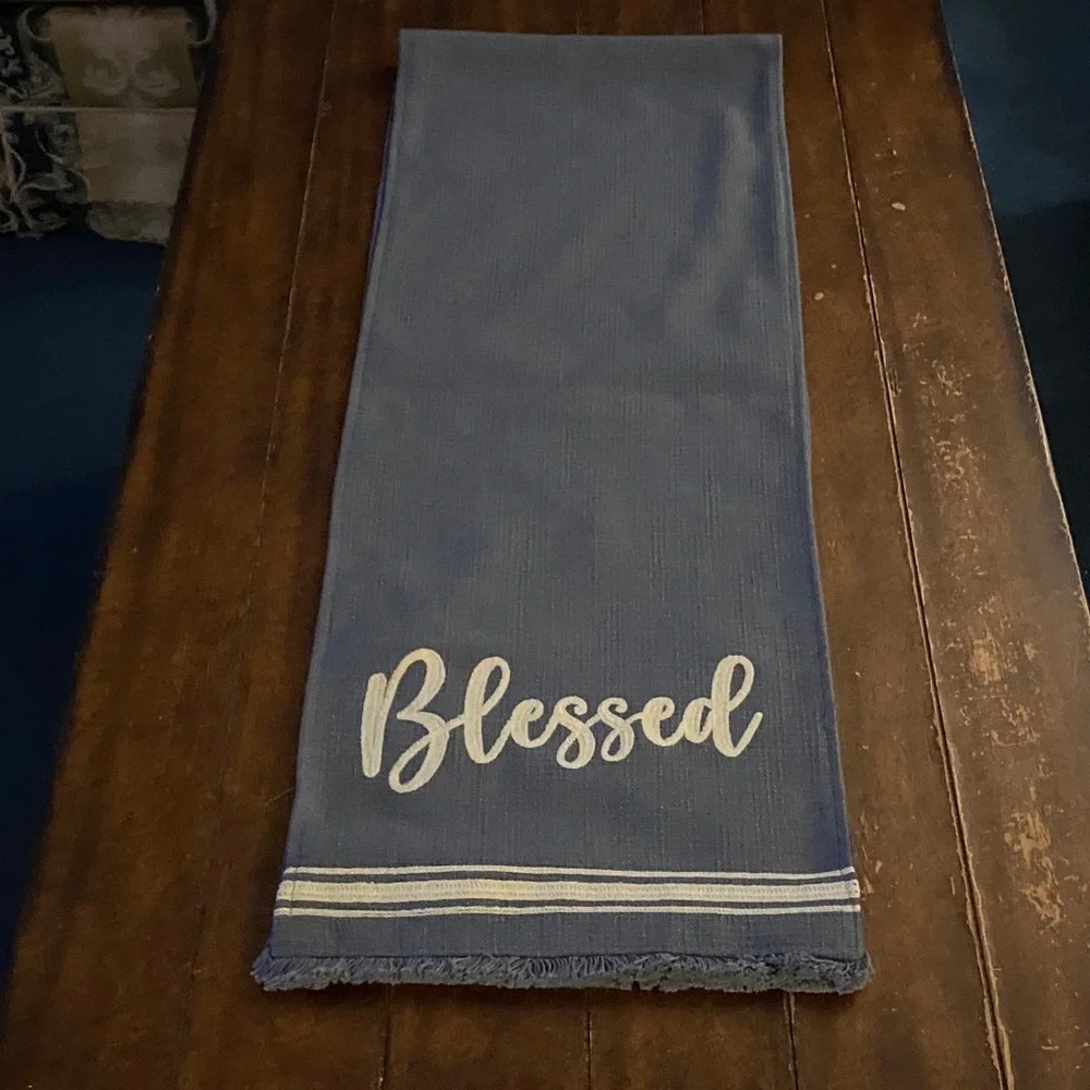 Blue Table Runner Farmer House Decor with Fringe 13” X 72” Measured